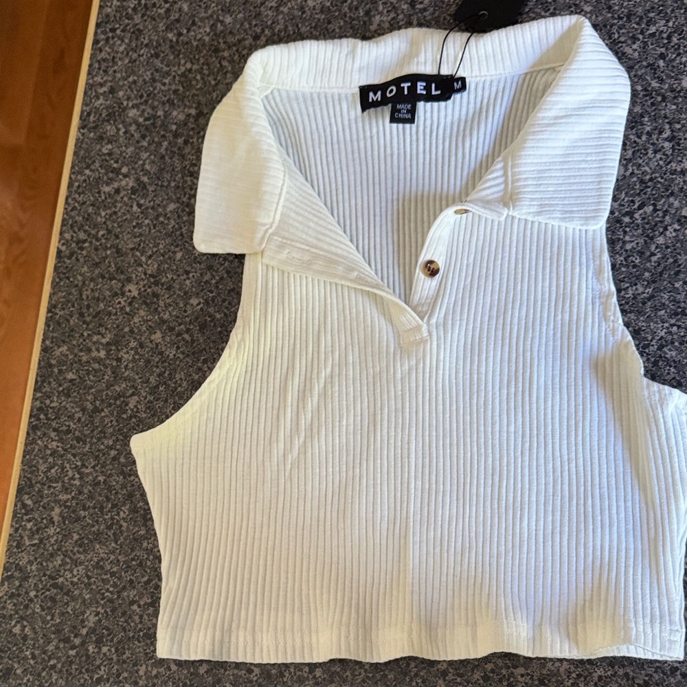Motel Rocks Ivory Ribbed Collared Tank